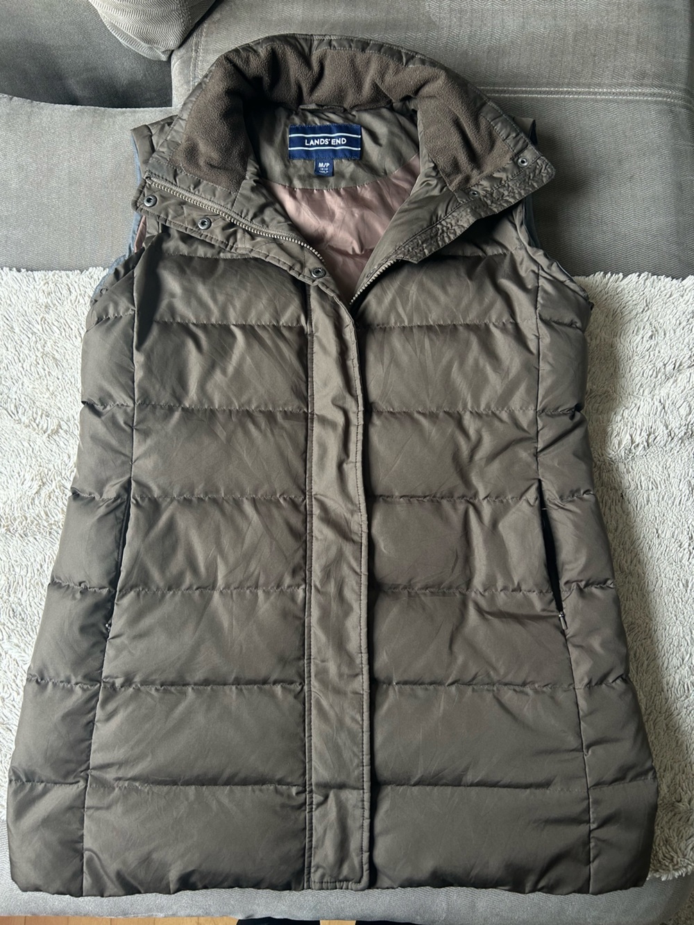Lands' End Women's Mid-Length Down Puffer Vest Brown Size Medium